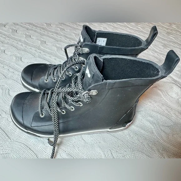 ROCKET DOG Black Rubber Rain Boots Womens Hi Tops Lace Up #1027 - Picture 4 of 9